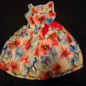 Nannette Floral Kids Dress with Red Accent